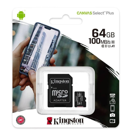 MEMORIA MICROSDHC KINGSTON 64GB 100MB/S CLASE 10 CON ADAPTADOR