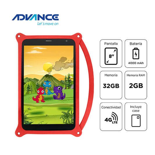 TABLET ADVANCE TR8050 8" CON FUNDA DINO ROJO