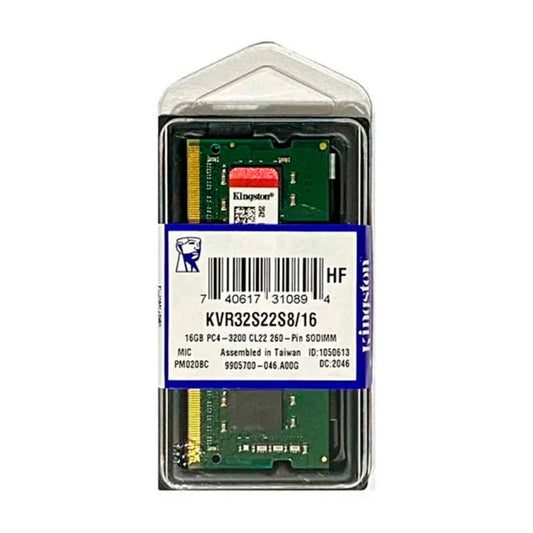 MEMORIA SODIMM KINGSTON KVR32S22S8/16, 16GB, DDR4-3200MHZ, CL22, 1.2V, 260-PIN, NON-ECC.