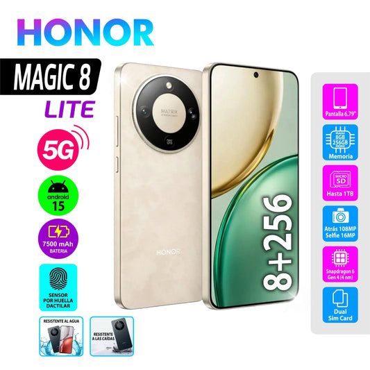Celular Honor Magic 8 Lite 8GB RAM 256GB 5G AMOLED 6.78” Sunrise Gold