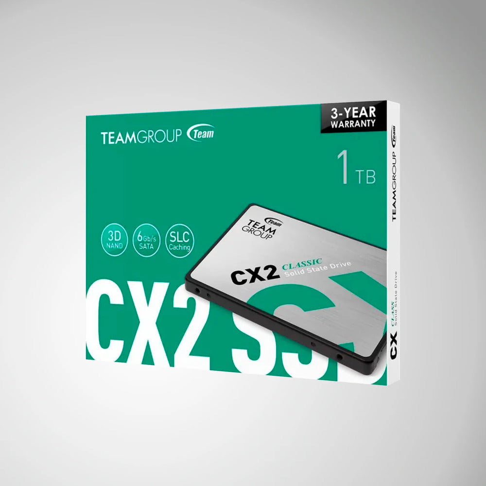 UNIDAD DE ESTADO SOLIDO TEAMGROUP CX2, 1TB, SATA 6.0 GB/S, 2.5", ECC, DC +5V