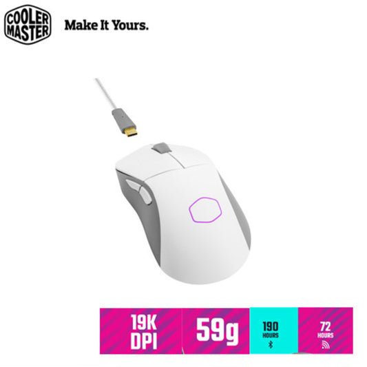 Mouse Cooler Master MM731 híbrido inalámbrico y cableado, óptico, 19000 DPI, 6 botones, blanco mate