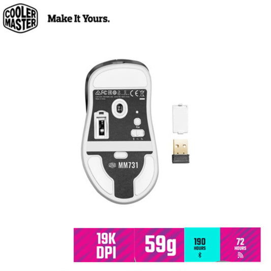 Mouse Cooler Master MM731 híbrido inalámbrico y cableado, óptico, 19000 DPI, 6 botones, blanco mate