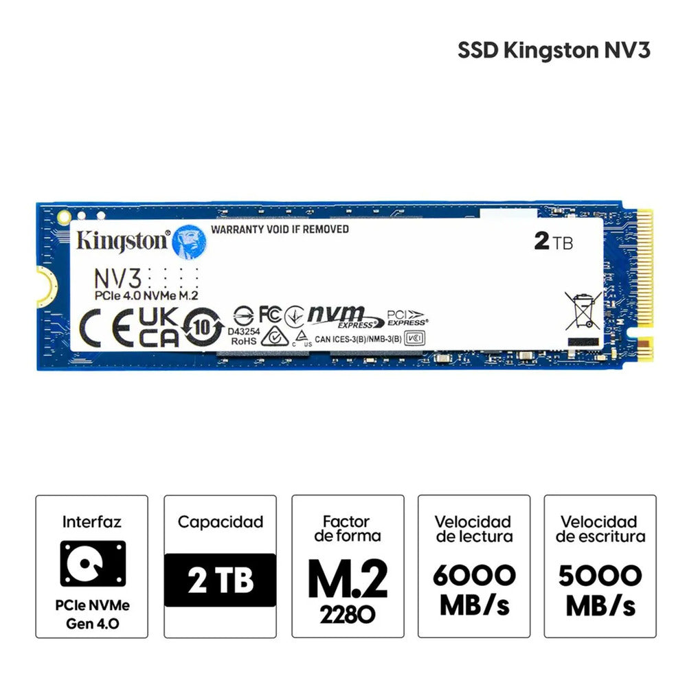 UNIDAD EN ESTADO SOLIDO KINGSTON 2000GB NV3 PCIE 4.0 NVME M.2 SSD