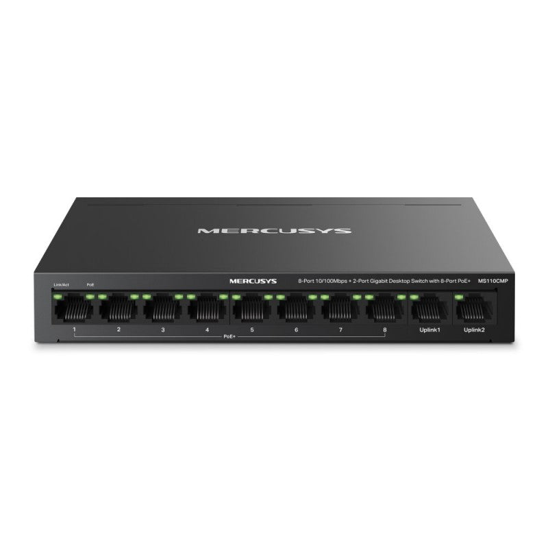 Switch PoE+ Mercusys MS110CMP 10 Puertos 8 Fast Ethernet + 2 Gigabit 115W
