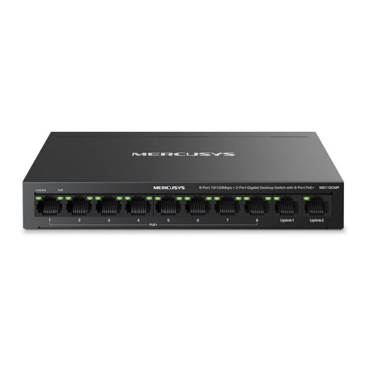 Switch PoE+ Mercusys MS110CMP 10 Puertos 8 Fast Ethernet + 2 Gigabit 115W