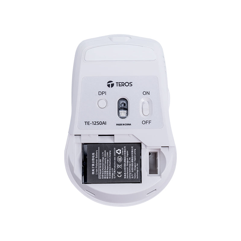 Mouse Inalámbrico Teros TE-1250AI IA Bluetooth USB-C 3200 DPI 8 Botones Blanco