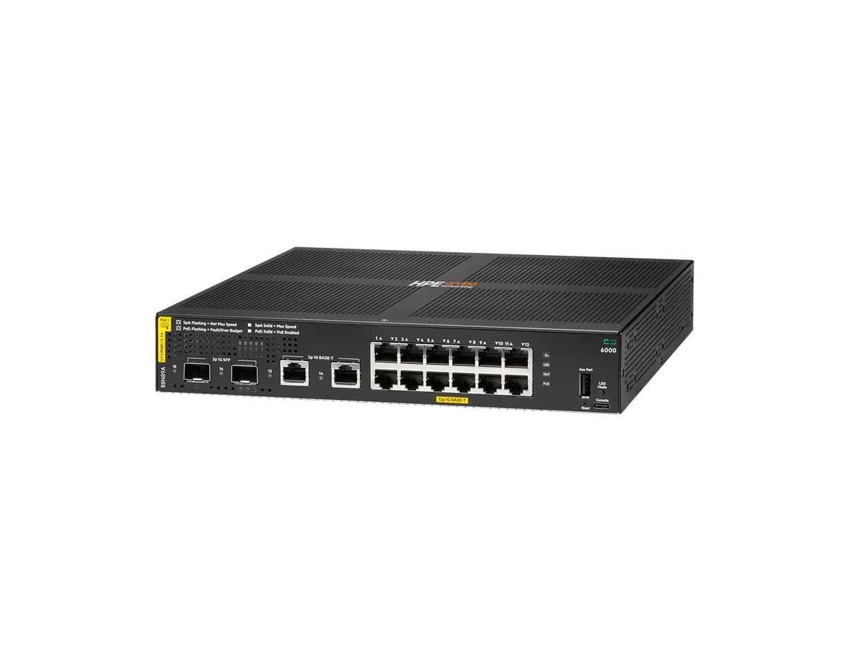 Switch Aruba 6100 JL679A 12 Puertos Gigabit PoE+ 2 SFP+ 10G Administrable
