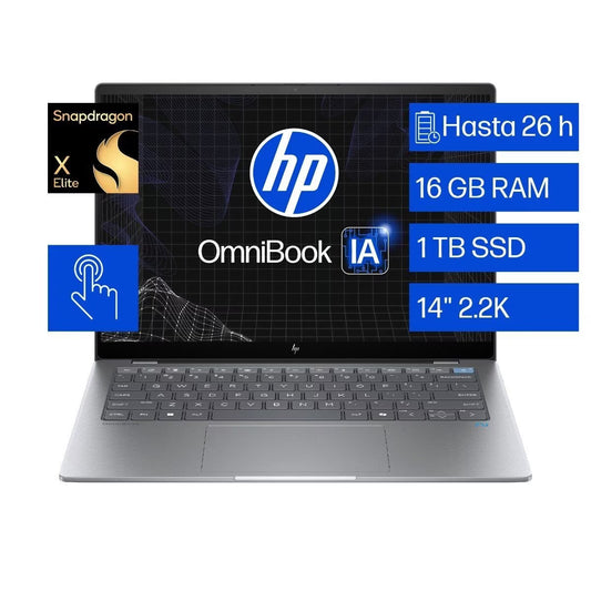Laptop HP OmniBook X 14-fe0000la Snapdragon X Elite 16GB RAM 1TB SSD 14" 2.2K Touch Windows 11 Home