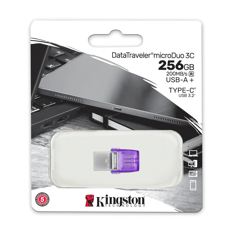 Memoria USB Kingston DataTraveler microDuo 3C 256GB USB 3.2 Gen 1 Tipo-A + Tipo-C 200MB/s