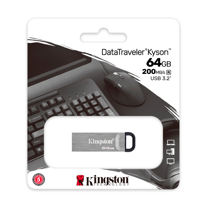 Memoria USB Kingston DataTraveler Kyson 64GB USB 3.2 Gen 1 Alta Velocidad 200MB/s Plata