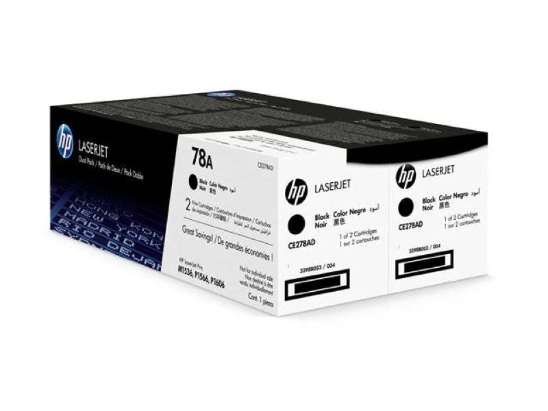 Pack de 2 Tóner HP 78A Negro Original CE278AD para LaserJet Pro M1536 P1566 P1606DN