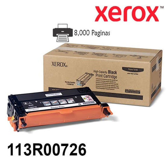 Tóner Xerox 113R00726 Negro Alta Capacidad 8000 Páginas para Phaser 6180 y 6180MFP