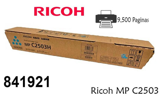 Tóner Ricoh 841921 Cian Original para MP C2003 MP C2004 MP C2503 MP C2504 Rendimiento 9500 Páginas