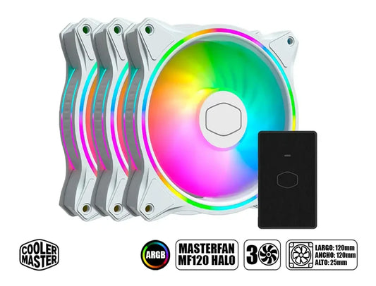 Cooler Master MF120 Halo White 3in1 Kit Ventiladores ARGB 120mm PWM Controlador Incluido