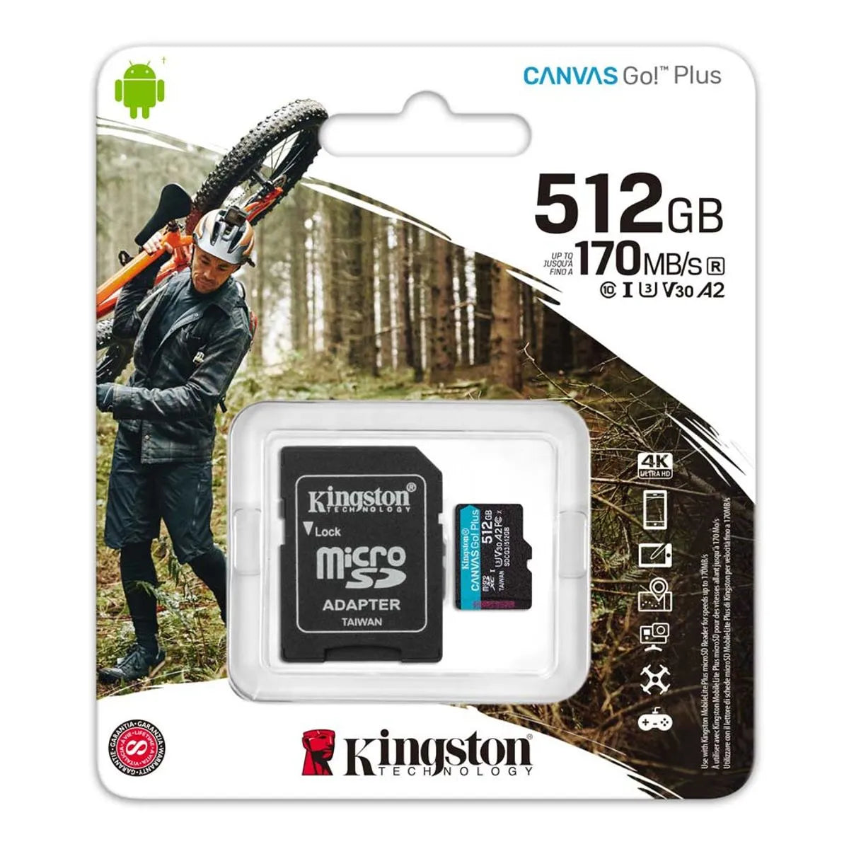 MEMORIA MICROSDXC KINGSTON 512GB R170MB/S CLASE 10 CON ADAPTADOR