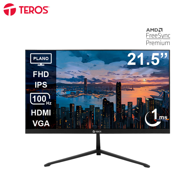 MONITOR TEROS LED PLANO TE-2128S 21.5" FHD IPS 100HZ 1MS HDMI VGA NEGRO