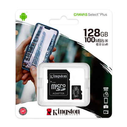 MEMORIA MICROSDHC KINGSTON 128GB 150MB/S CLASE 10 CON ADAPTADOR
