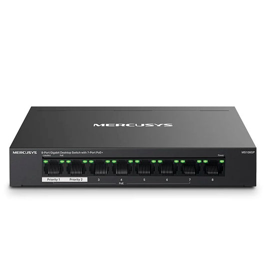 Switch Mercusys MS108GP 8 Puertos Gigabit 7 PoE+ 10/100/1000 Alto Rendimiento