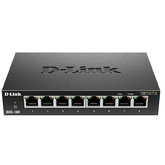 Switch D-Link DGS-108 8 Puertos Gigabit Ethernet Alta Velocidad 10/100/1000
