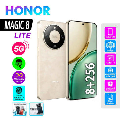 Celular Honor Magic 8 Lite 8GB RAM 256GB 5G AMOLED 6.78” Sunrise Gold