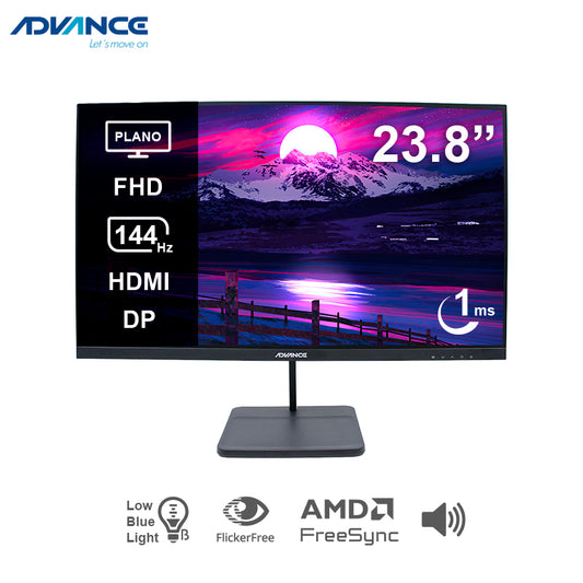 MONITOR ADVANCE ADV-2454S PLANO 23.8" FHD IPS 144HZ 1MS HDMI DP AUDIO OUT PARLANTES NEGRO
