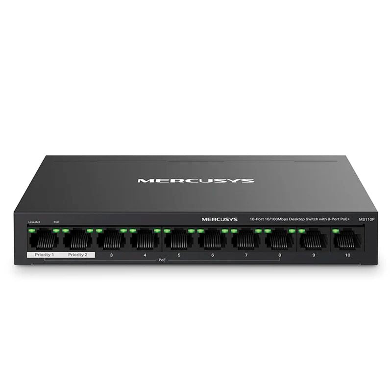 Switch Mercusys MS110P 10 Puertos Fast Ethernet 8 PoE+ para Vigilancia