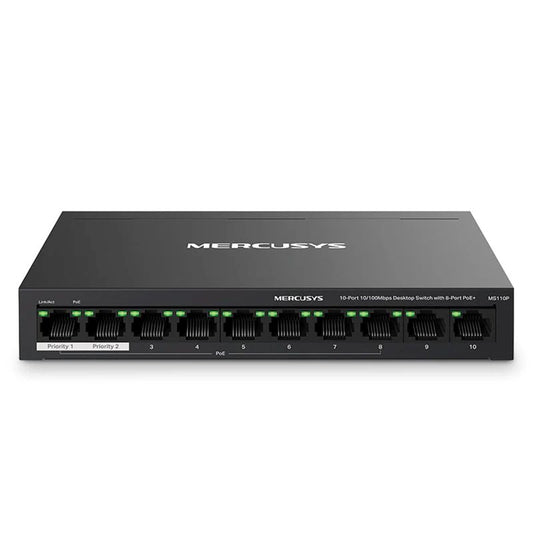 Switch Mercusys MS110P 10 Puertos Fast Ethernet 8 PoE+ para Vigilancia