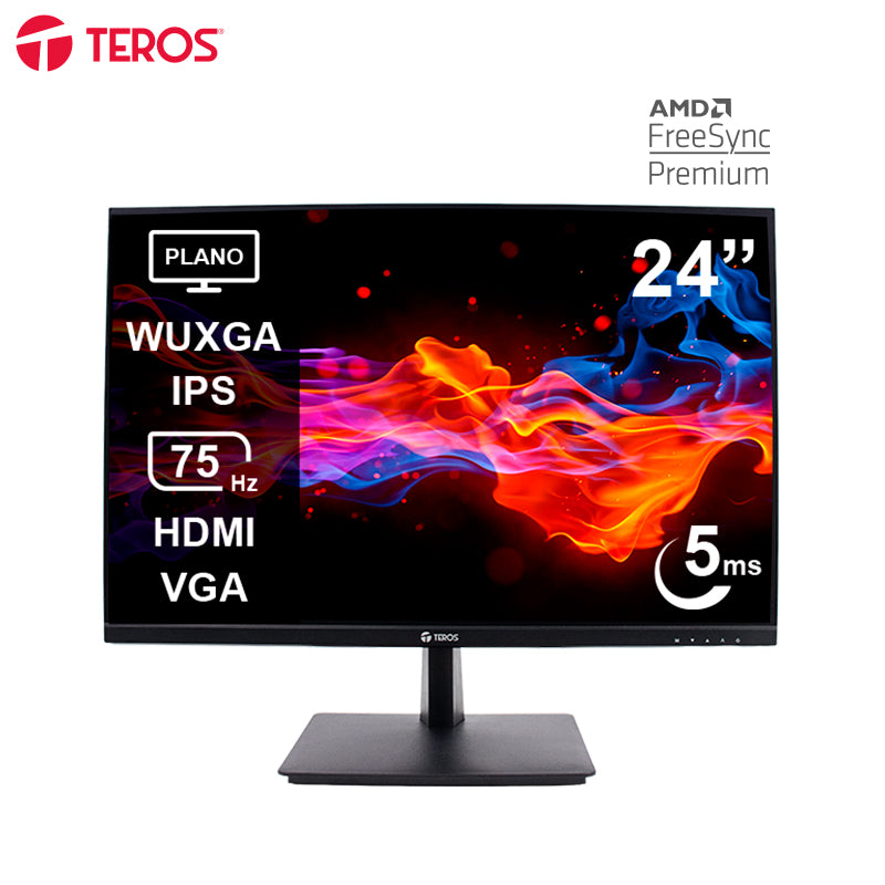 MONITOR TEROS LED PLANO TE-2419CS 24" WUXGA IPS 75HZ 5MS HDMI VGA NEGRO