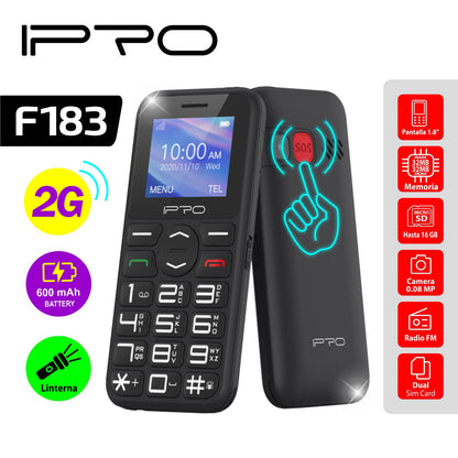 Celular IPRO F183S Dual SIM 1.77" Botón SOS Radio FM Negro