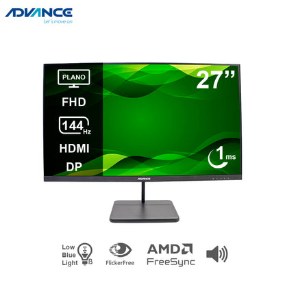 MONITOR ADVANCE LED PLANO ADV-2755S 27" FHD IPS 144HZ 1MS HDMI DP AUDIO OUT NEGRO