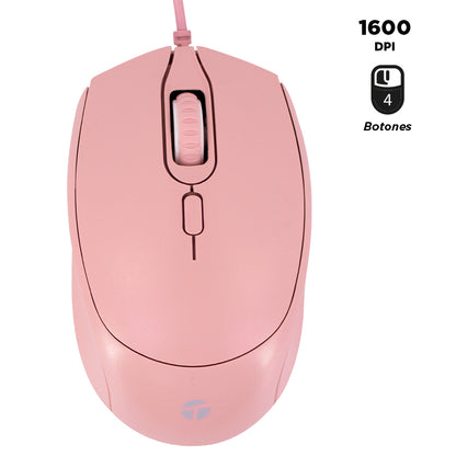 MOUSE ÓPTICO TEROS TE-1226S DPI AJUSTABLE COLOR ROSADO