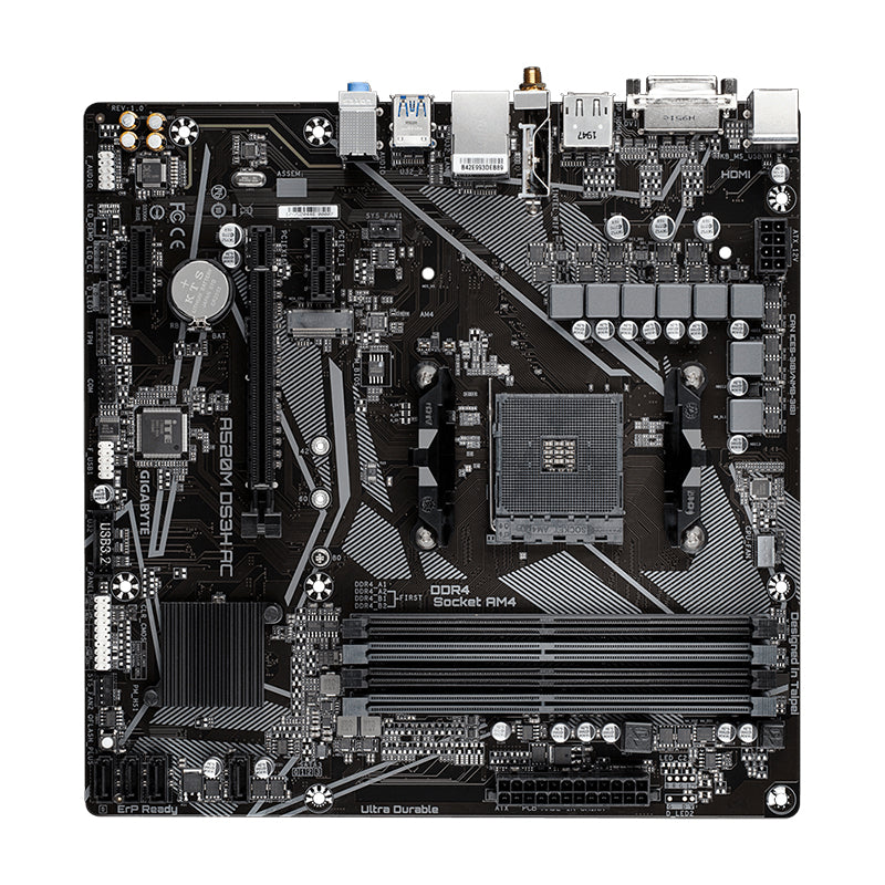 MOTHERBOARD GIGABYTE A520M-DS3H-AC AM4 DDR4 4400MHZ 128GB DVI HDMI