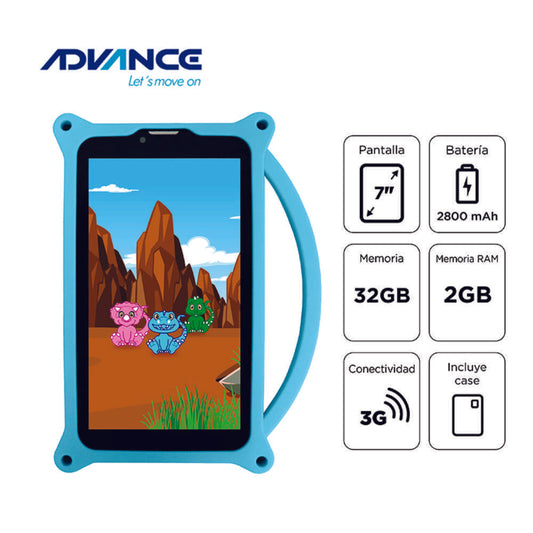 TABLET ADVANCE TR6955 7” IPS – ANDROID 11, 32GB, 2GB RAM + FUNDA DINO CELESTE