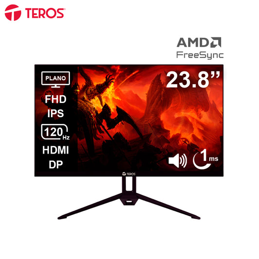 MONITOR TEROS LED PLANO TE-2415S 23.8" FHD IPS 120HZ 1MS HDMI DP PARLANTES NEGRO