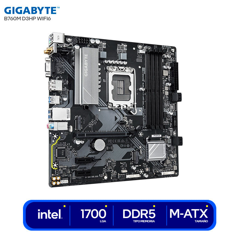 Motherboard Gigabyte B760M D3HP WIFI6 DDR5 LGA 1700 Intel 12va/13va Gen Micro ATX M.2 Gaming
