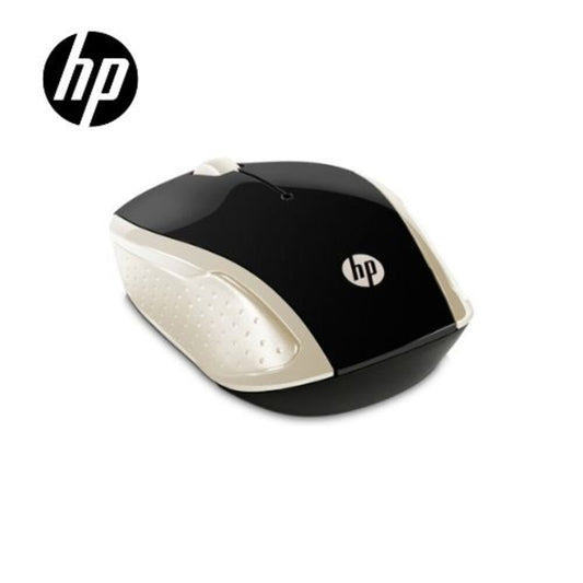 Mouse HP 200 inalámbrico, óptico, 1000 DPI, diseño ambidiestro con receptor USB, color dorado Silk Gold.