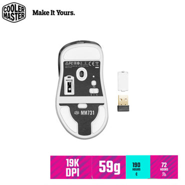 Mouse Cooler Master MM731 híbrido inalámbrico y cableado, óptico, 19000 DPI, 6 botones, blanco mate