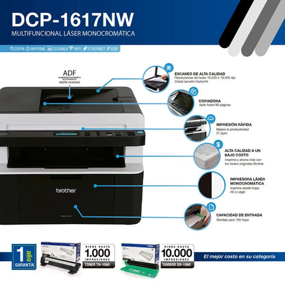 IMPRESORA MULTIFUNCIÓN LÁSER BROTHER  DCP-1617NW MONOCROM.