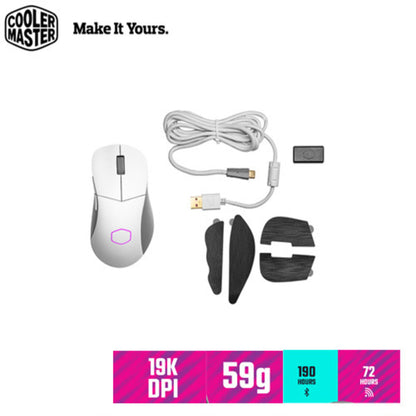 Mouse Cooler Master MM731 híbrido inalámbrico y cableado, óptico, 19000 DPI, 6 botones, blanco mate