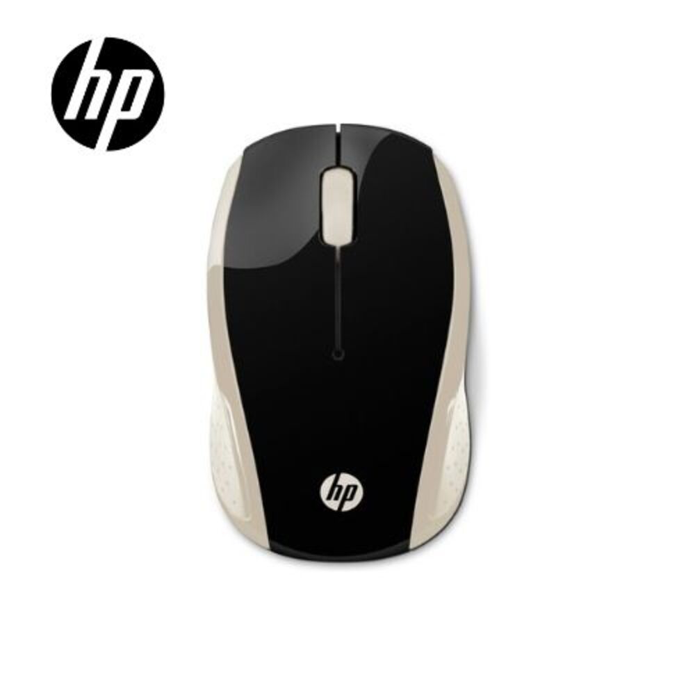 Mouse HP 200 inalámbrico, óptico, 1000 DPI, diseño ambidiestro con receptor USB, color dorado Silk Gold.