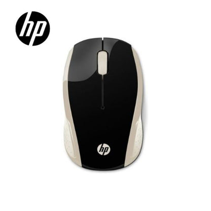 Mouse HP 200 inalámbrico, óptico, 1000 DPI, diseño ambidiestro con receptor USB, color dorado Silk Gold.
