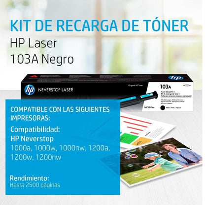 Tóner HP 103A W1103A Negro Original 2,500 Páginas | Neverstop Laser 1000 1200