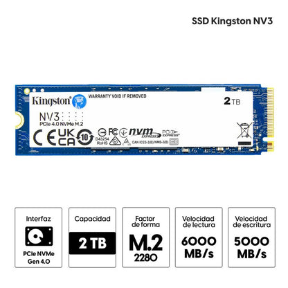 UNIDAD EN ESTADO SOLIDO KINGSTON 2000GB NV3 PCIE 4.0 NVME M.2 SSD