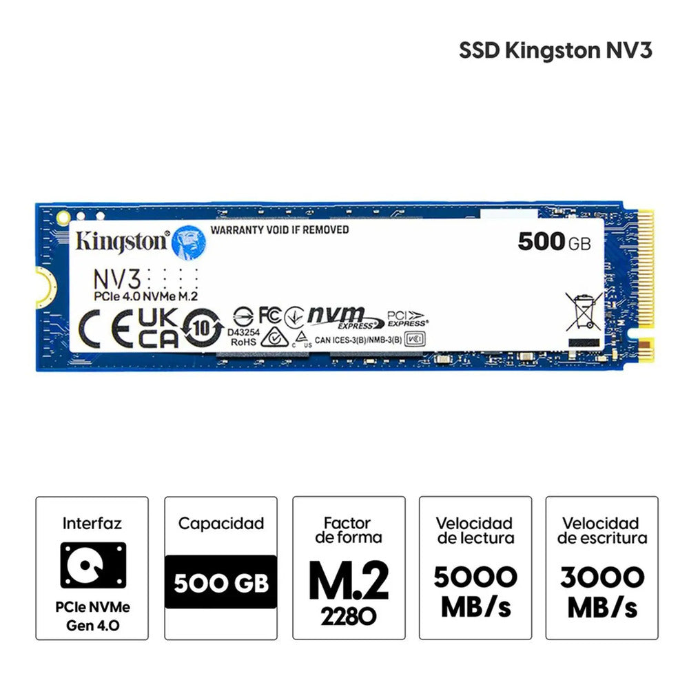 UNIDAD EN ESTADO SOLIDO KINGSTON 500GB NV3 PCIE 4.0 NVME M.2 SSD