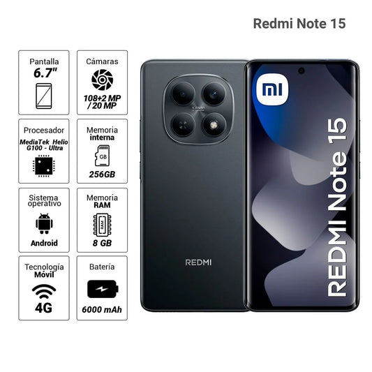 Celular Redmi Note 15 8GB RAM 256GB 4G LTE Dual SIM AMOLED 6.77” Negro