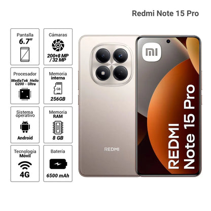Celular Xiaomi Redmi Note 15 Pro 8GB RAM 256GB 4G LTE AMOLED 6.7” 200MP Titanium