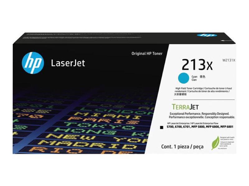 Tóner HP 213X Cian Original Alto Rendimiento W2131X para Color LaserJet Enterprise 6700 5800 6800