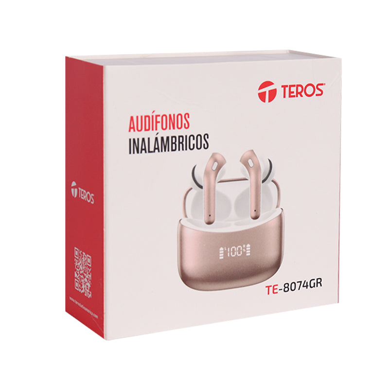 Audífonos Teros TE-8074GR Bluetooth TWS Inalámbricos Rosa Dorado