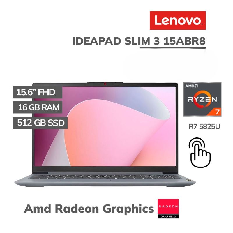 Laptop Lenovo IdeaPad Slim 3 15ABR8 Ryzen 7 5825U 16GB RAM 512GB SSD 15.6" FHD Touch Arctic Grey